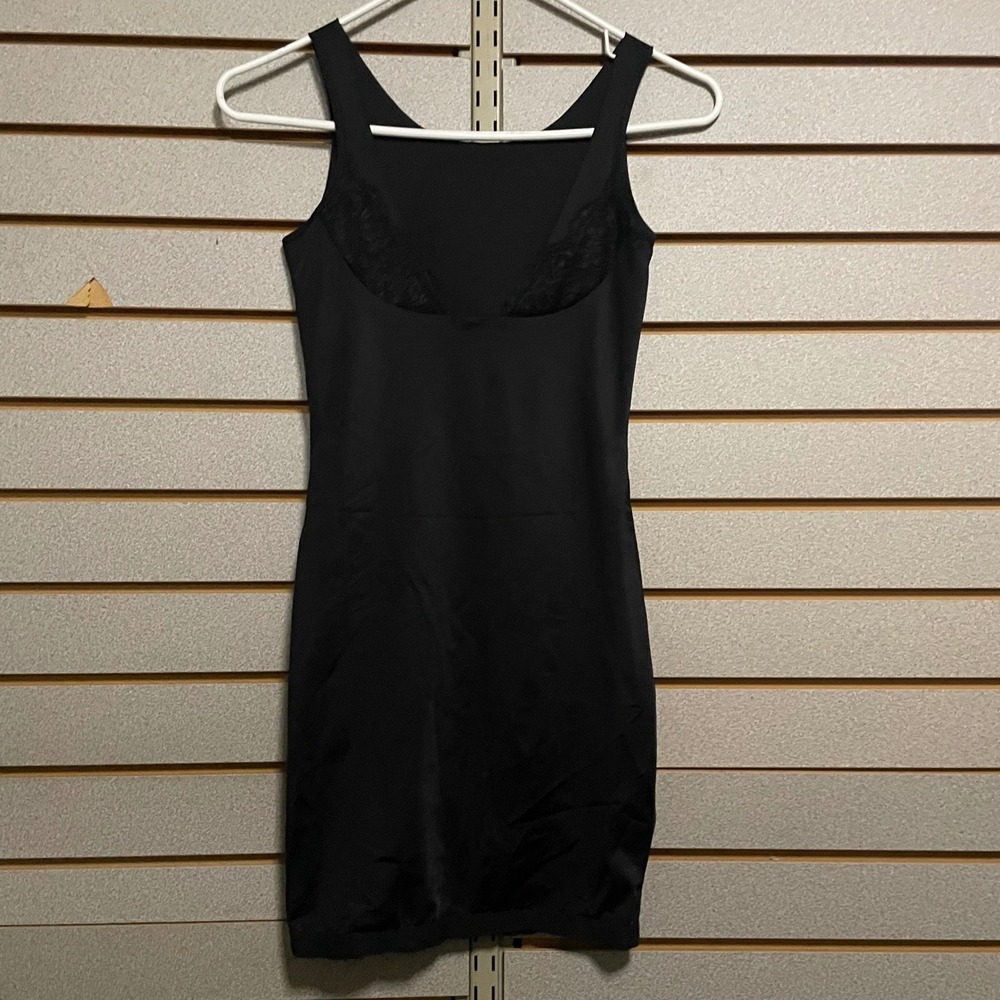 Maidenform Black Lace Trim‎ Slip Dress Shapewear Camisole Tank M